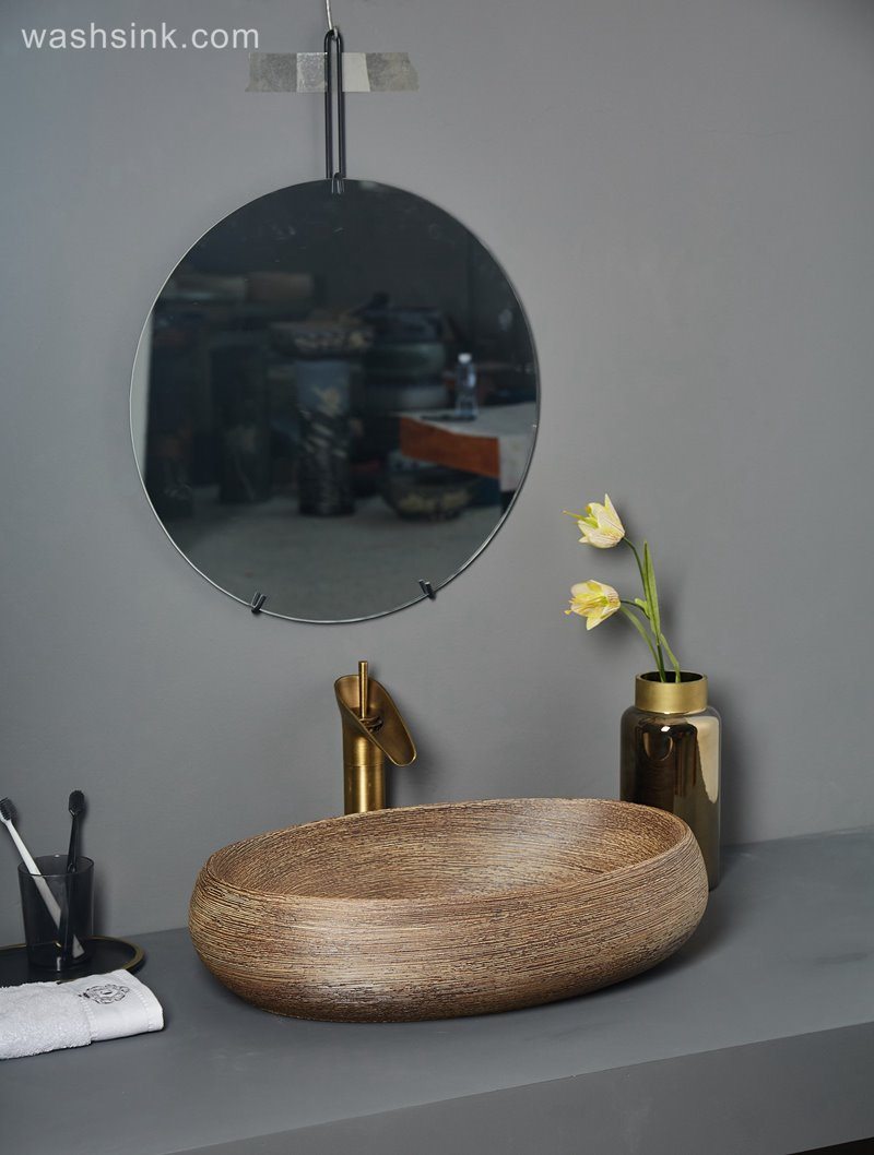 LJ24-073-BQ0A7229 LJ24-0073 Oval Porcelain Vessel Sink,Bathroom Artistic Sink Bowl,Above Counter Ceramic Art Wash Basin - shengjiang  ceramic  factory   porcelain art hand basin wash sink