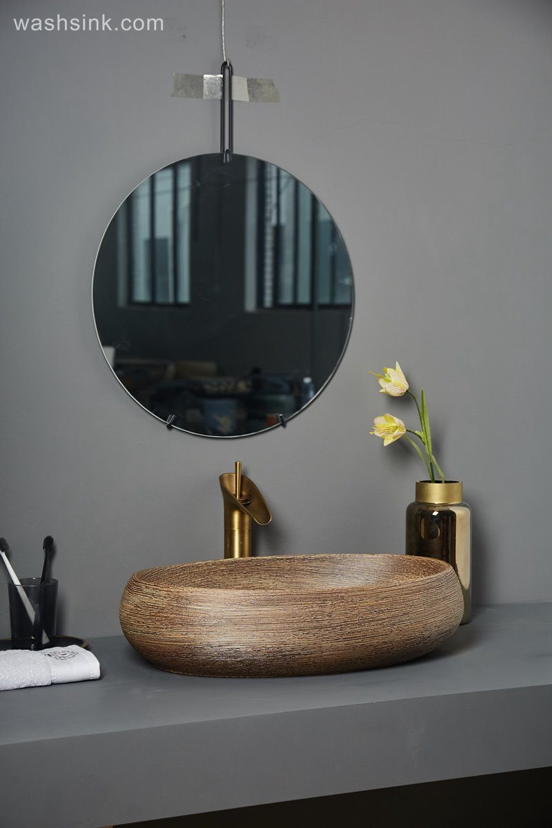 LJ24-073-BQ0A7230 LJ24-0073 Oval Porcelain Vessel Sink,Bathroom Artistic Sink Bowl,Above Counter Ceramic Art Wash Basin - shengjiang  ceramic  factory   porcelain art hand basin wash sink