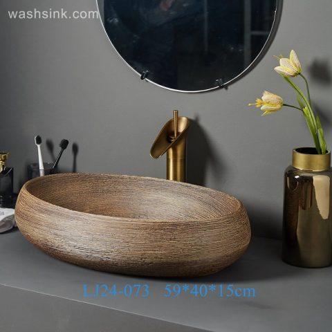 LJ24-0073 Oval Porcelain Vessel Sink,Bathroom Artistic Sink Bowl,Above Counter Ceramic Art Wash Basin