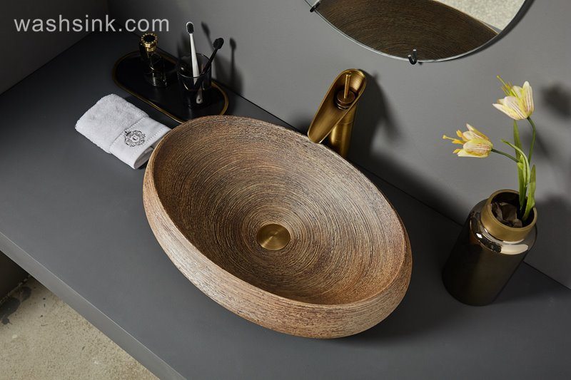 LJ24-073-BQ0A7234 LJ24-0073 Oval Porcelain Vessel Sink,Bathroom Artistic Sink Bowl,Above Counter Ceramic Art Wash Basin - shengjiang  ceramic  factory   porcelain art hand basin wash sink