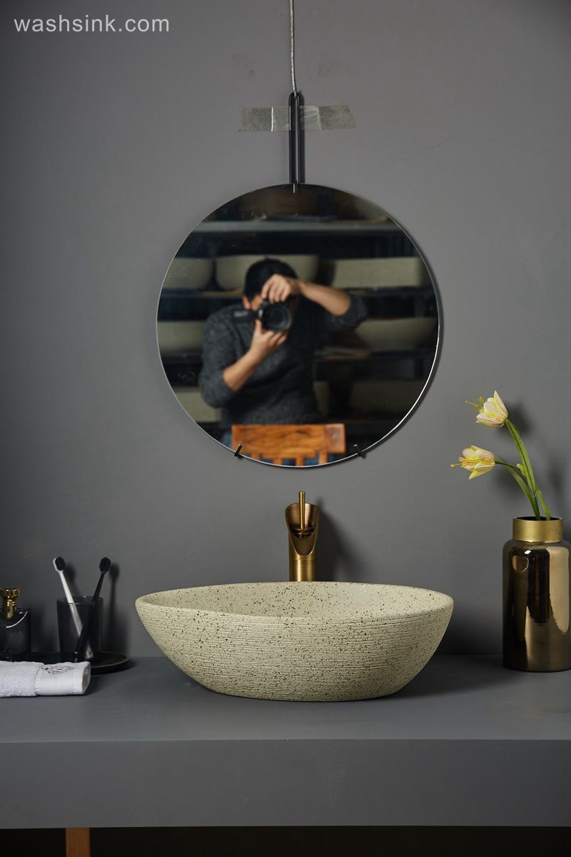 LJ24-075-BQ0A7254-1 LJ24-0075 Pale yellow matte duck egg shape bathroom counter basin - shengjiang  ceramic  factory   porcelain art hand basin wash sink