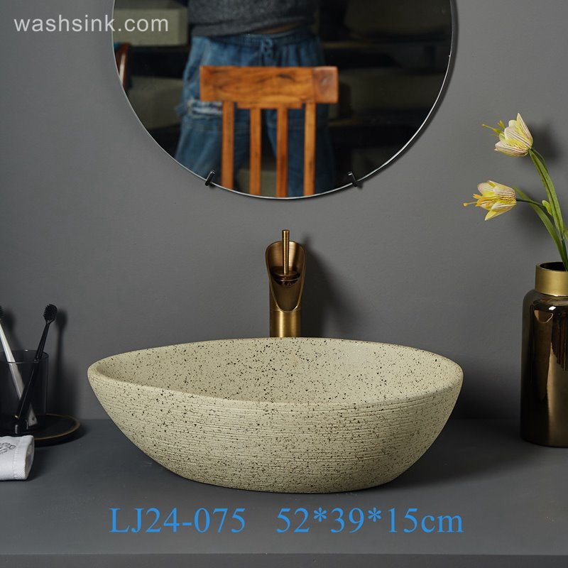 LJ24-075-BQ0A7255 LJ24-0075 Pale yellow matte duck egg shape bathroom counter basin - shengjiang  ceramic  factory   porcelain art hand basin wash sink