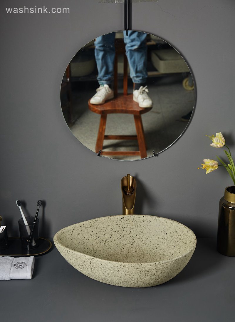 LJ24-075-BQ0A7257-1 LJ24-0075 Pale yellow matte duck egg shape bathroom counter basin - shengjiang  ceramic  factory   porcelain art hand basin wash sink