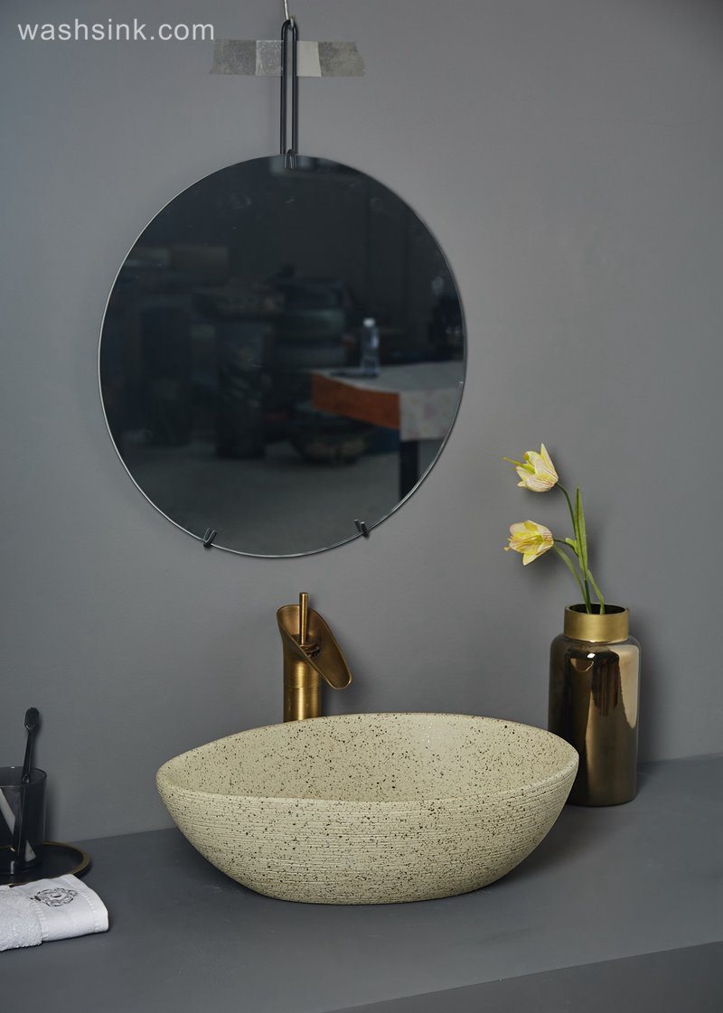 LJ24-075-BQ0A7259-1 LJ24-0075 Pale yellow matte duck egg shape bathroom counter basin - shengjiang  ceramic  factory   porcelain art hand basin wash sink