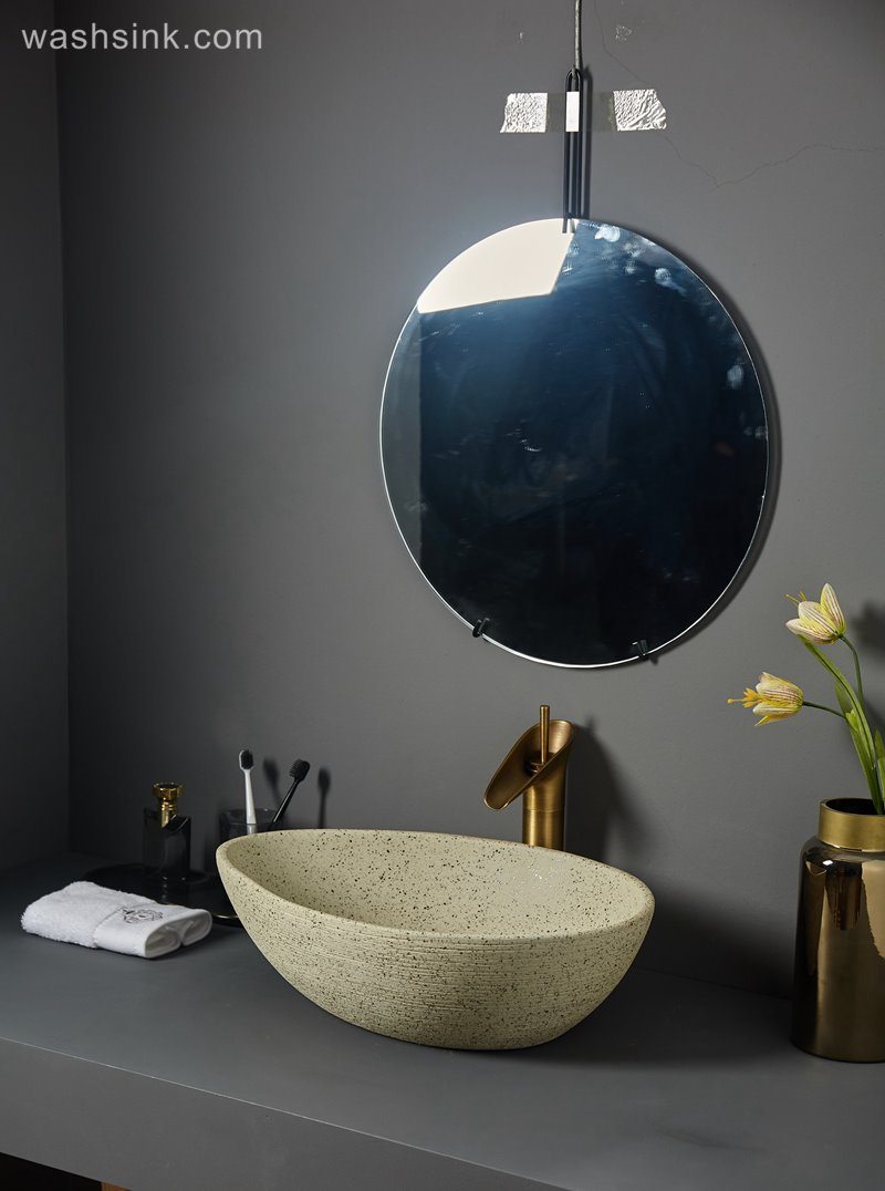 LJ24-075-BQ0A7261 LJ24-0075 Pale yellow matte duck egg shape bathroom counter basin - shengjiang  ceramic  factory   porcelain art hand basin wash sink