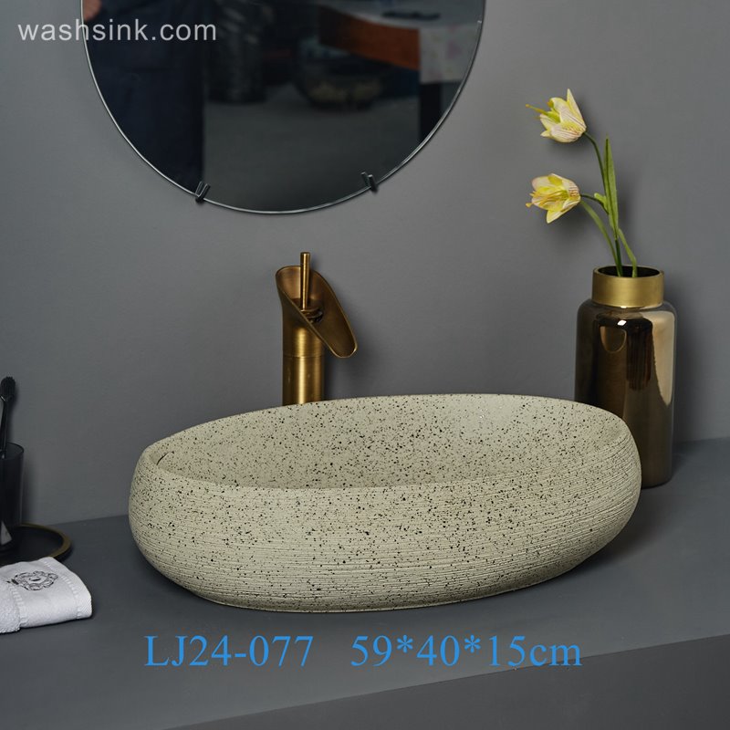 LJ24-077-BQ0A7284 LJ24-0077 Bathroom Vessel Sinks Porcelain Art Oval Countertop Sink Bowl - shengjiang  ceramic  factory   porcelain art hand basin wash sink