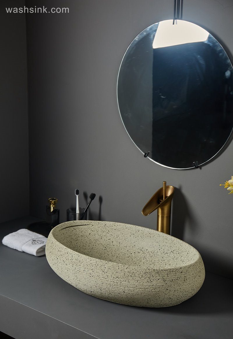 LJ24-077-BQ0A7287 LJ24-0077 Bathroom Vessel Sinks Porcelain Art Oval Countertop Sink Bowl - shengjiang  ceramic  factory   porcelain art hand basin wash sink