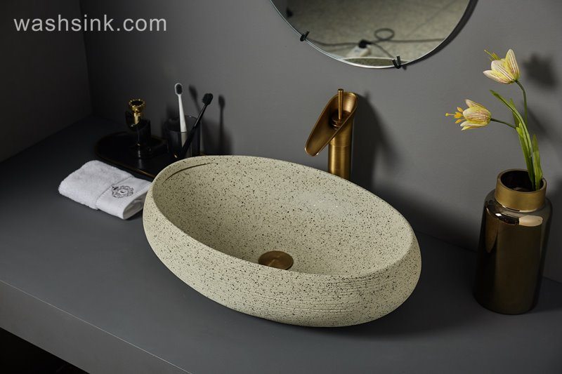 LJ24-077-BQ0A7288 LJ24-0077 Bathroom Vessel Sinks Porcelain Art Oval Countertop Sink Bowl - shengjiang  ceramic  factory   porcelain art hand basin wash sink