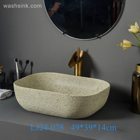 LJ24-0078 Rectangular cream color Ceramic Vessel Sink – Modern Above Counter Bathroom Vanity Bowl