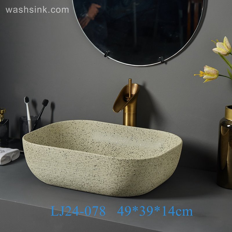 LJ24-078-BQ0A7297 LJ24-0078 Rectangular cream color Ceramic Vessel Sink - Modern Above Counter Bathroom Vanity Bowl - shengjiang  ceramic  factory   porcelain art hand basin wash sink