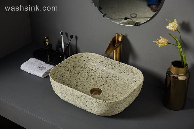 LJ24-078-BQ0A7300 LJ24-0078 Rectangular cream color Ceramic Vessel Sink - Modern Above Counter Bathroom Vanity Bowl - shengjiang  ceramic  factory   porcelain art hand basin wash sink