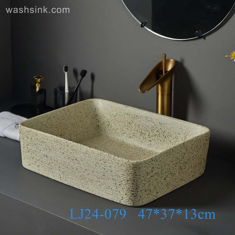 LJ24-079-BQ0A7323 LJ24-0079   Cream-Colored Bathroom Vessel Sink Porcelain Ceramic Sink Bowl Vanity Sink Art Basin for Bathrooms - shengjiang  ceramic  factory   porcelain art hand basin wash sink