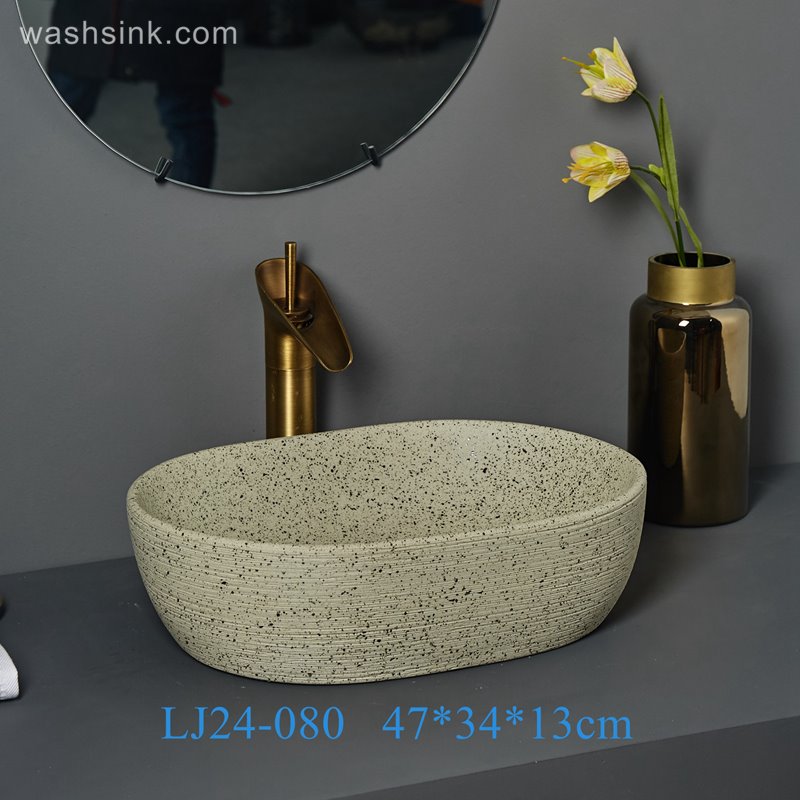 LJ24-080-BQ0A7332 LJ24-0080   Bathroom Boat Hotel Ceramic Wash Basin Home Retro Balcony Above Counter Basin Vessel Sinks  - shengjiang  ceramic  factory   porcelain art hand basin wash sink