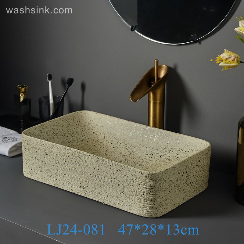 LJ24-081-BQ0A7359 LJ24-0081  Cream color delicate colors small beige rectangle bathroom elegant shape wash basin - shengjiang  ceramic  factory   porcelain art hand basin wash sink