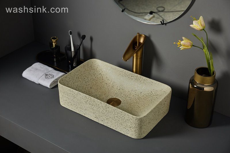 LJ24-081-BQ0A7360 LJ24-0081  Cream color delicate colors small beige rectangle bathroom elegant shape wash basin - shengjiang  ceramic  factory   porcelain art hand basin wash sink