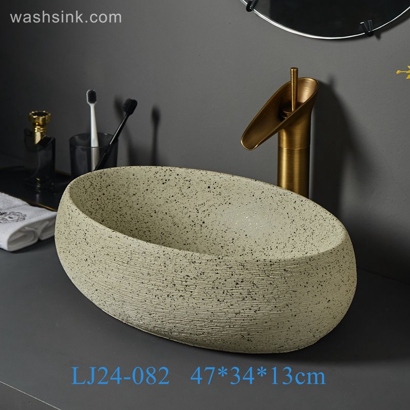 LJ24-082-BQ0A7408 LJ24-0082   Modern Egg Shape Above Counter Bathroom Vanity Bowl - shengjiang  ceramic  factory   porcelain art hand basin wash sink