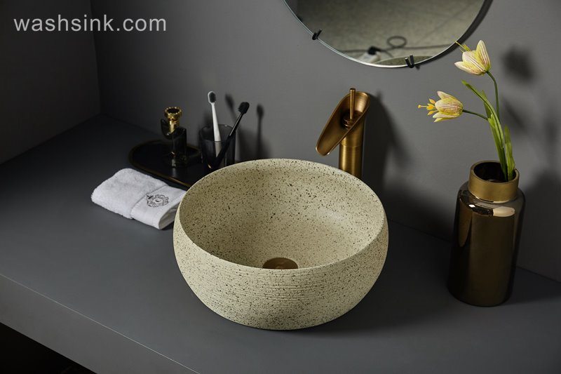 LJ24-083-BQ0A7422 LJ24-0083   Excellent quality the beige striped round decoration is easy and simple to handle the sink - shengjiang  ceramic  factory   porcelain art hand basin wash sink