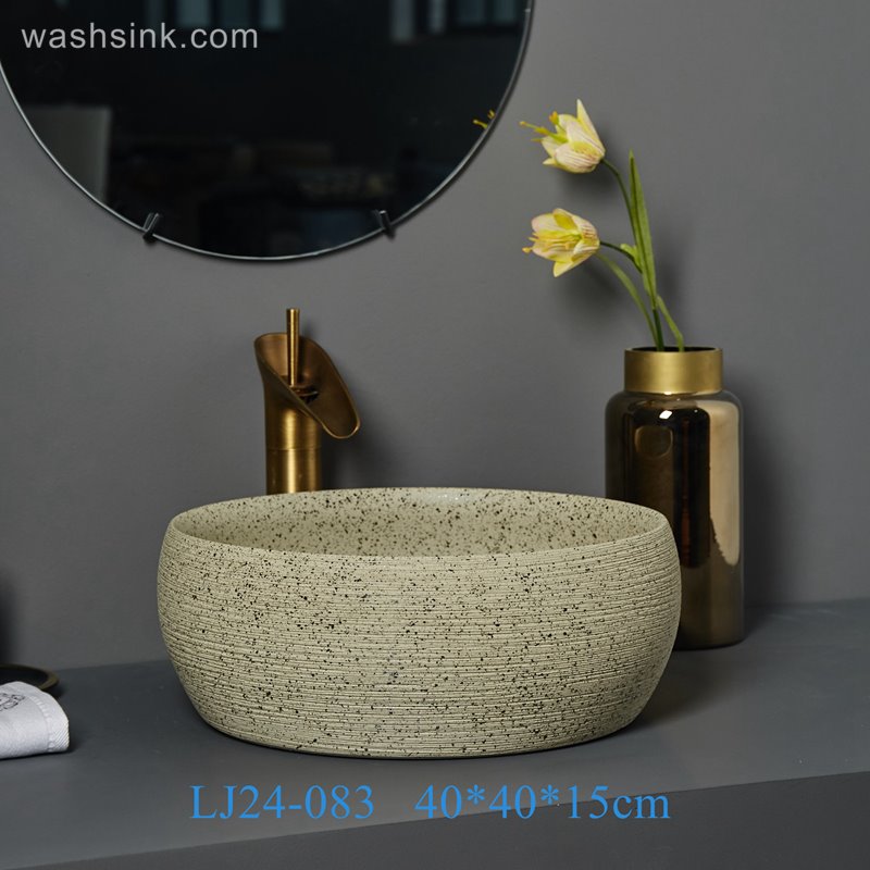 LJ24-083-BQ0A7427 LJ24-0083   Excellent quality the beige striped round decoration is easy and simple to handle the sink - shengjiang  ceramic  factory   porcelain art hand basin wash sink