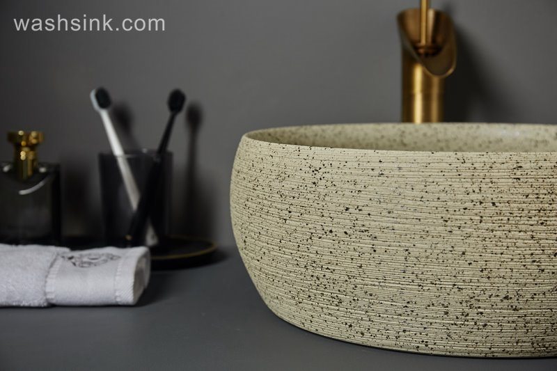 LJ24-083-BQ0A7431 LJ24-0083   Excellent quality the beige striped round decoration is easy and simple to handle the sink - shengjiang  ceramic  factory   porcelain art hand basin wash sink