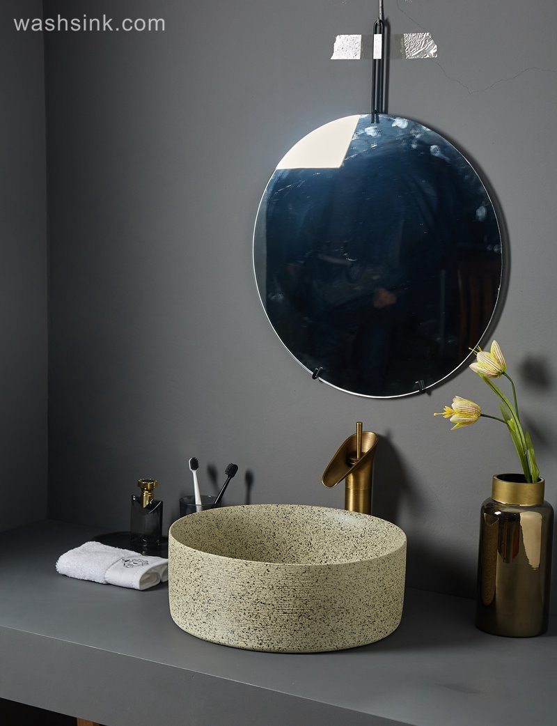 LJ24-084-BQ0A7453 LJ24-0084   Round maize- yellow  Ceramic Vessel Sink - Modern Above Counter Bathroom Vanity Bowl - shengjiang  ceramic  factory   porcelain art hand basin wash sink