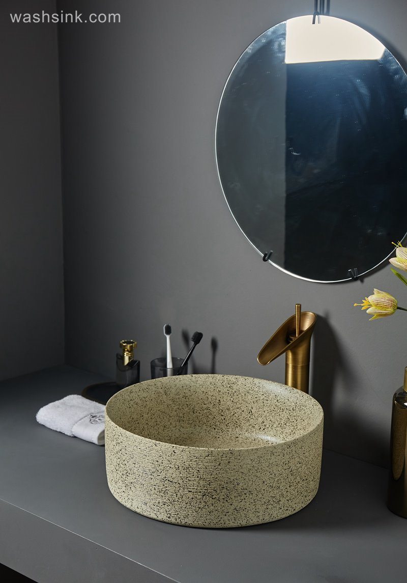 LJ24-084-BQ0A7455-1 LJ24-0084   Round maize- yellow  Ceramic Vessel Sink - Modern Above Counter Bathroom Vanity Bowl - shengjiang  ceramic  factory   porcelain art hand basin wash sink