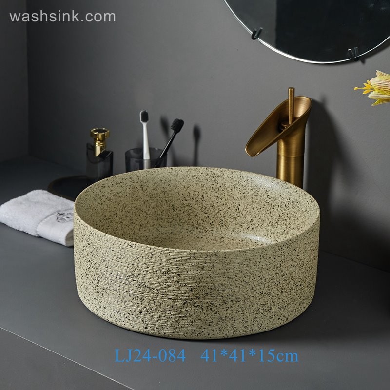 LJ24-084-BQ0A7455 LJ24-0084   Round maize- yellow  Ceramic Vessel Sink - Modern Above Counter Bathroom Vanity Bowl - shengjiang  ceramic  factory   porcelain art hand basin wash sink