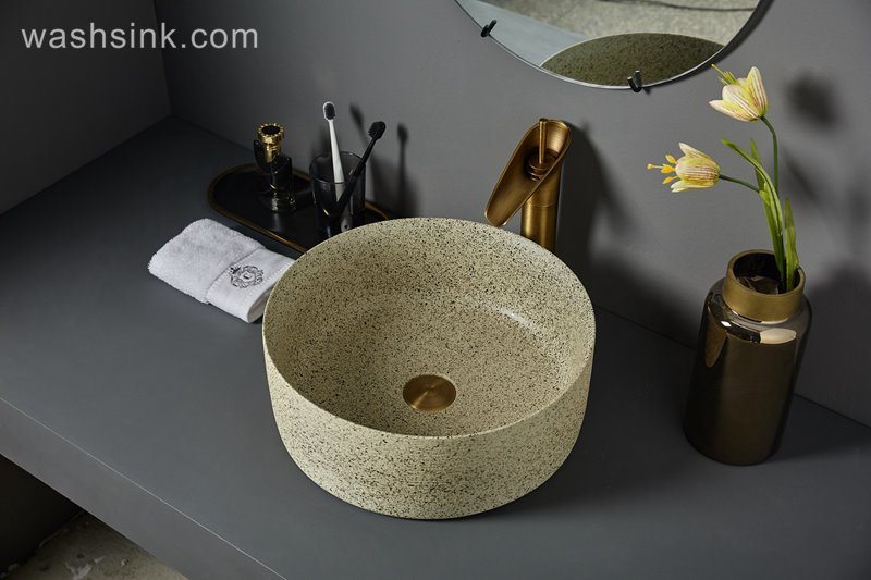 LJ24-084-BQ0A7457 LJ24-0084   Round maize- yellow  Ceramic Vessel Sink - Modern Above Counter Bathroom Vanity Bowl - shengjiang  ceramic  factory   porcelain art hand basin wash sink