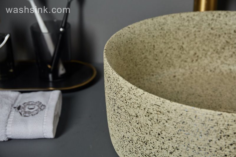 LJ24-084-BQ0A7460 LJ24-0084   Round maize- yellow  Ceramic Vessel Sink - Modern Above Counter Bathroom Vanity Bowl - shengjiang  ceramic  factory   porcelain art hand basin wash sink
