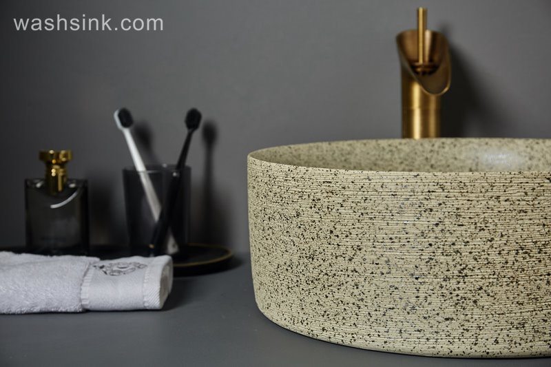 LJ24-084-BQ0A7461 LJ24-0084   Round maize- yellow  Ceramic Vessel Sink - Modern Above Counter Bathroom Vanity Bowl - shengjiang  ceramic  factory   porcelain art hand basin wash sink