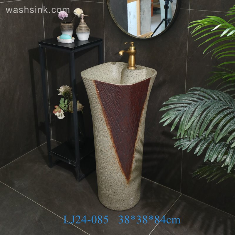 LJ24-085-6W5A2078 LJ24-0085 Bathroom Column Sink,Free Standing Wash basin, Modern Pedestal Bathroom Sink for Home Hotel Decor - shengjiang  ceramic  factory   porcelain art hand basin wash sink