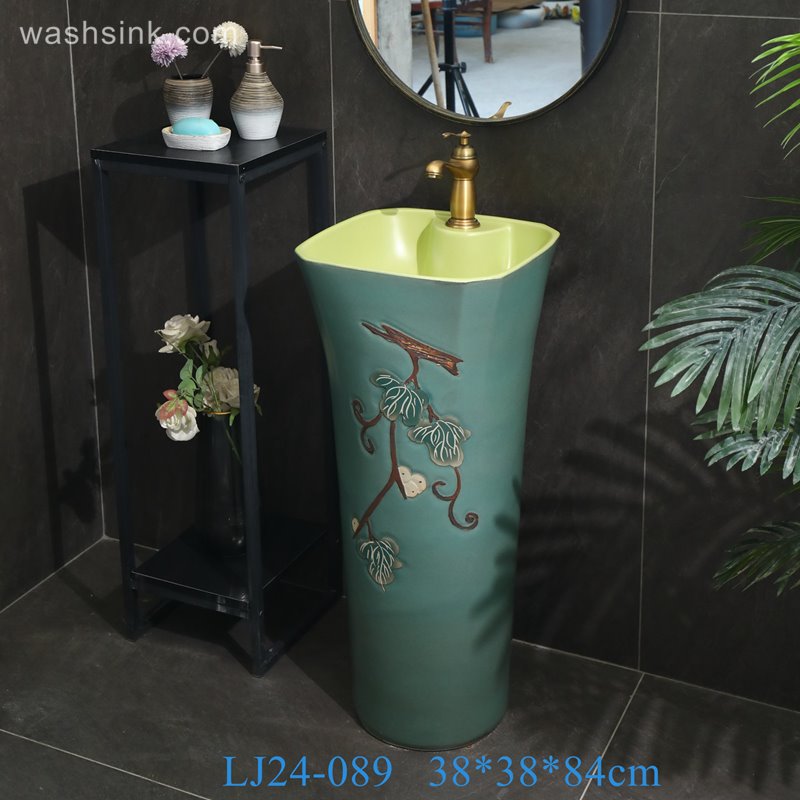 LJ24-089-6W5A2107-1 LJ24-0089 Freestanding Pedestal Sink Hotel Bathroom Art Sink Bathrooms Ceramic Luxurious Pedestal Basin - shengjiang  ceramic  factory   porcelain art hand basin wash sink