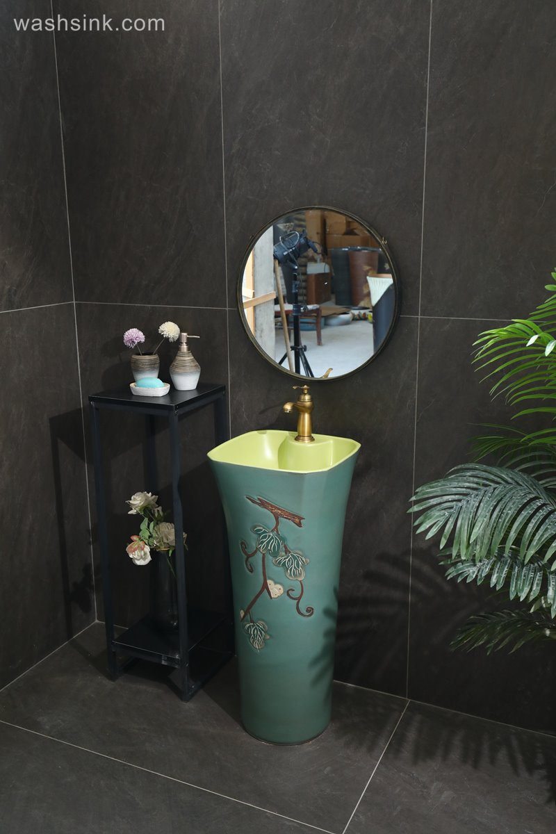 LJ24-089-6W5A2107-2 LJ24-0089 Freestanding Pedestal Sink Hotel Bathroom Art Sink Bathrooms Ceramic Luxurious Pedestal Basin - shengjiang  ceramic  factory   porcelain art hand basin wash sink