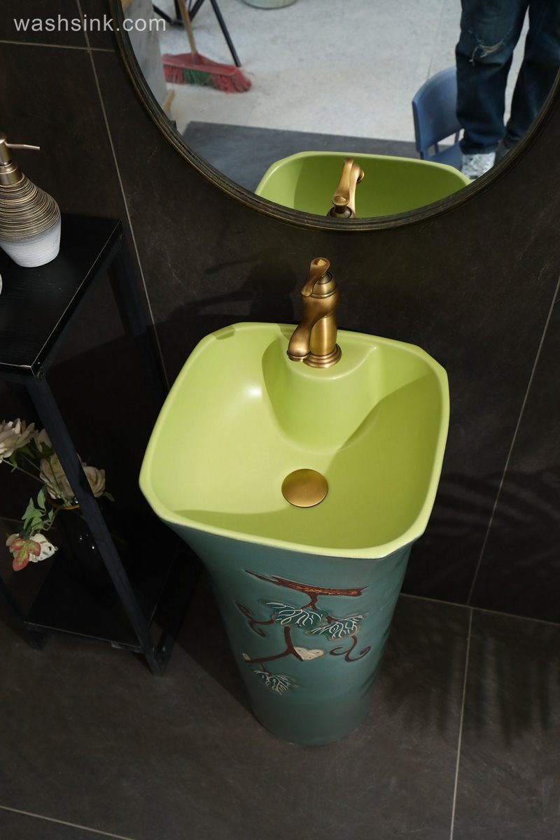 LJ24-089-6W5A2110-1 LJ24-0089 Freestanding Pedestal Sink Hotel Bathroom Art Sink Bathrooms Ceramic Luxurious Pedestal Basin - shengjiang  ceramic  factory   porcelain art hand basin wash sink