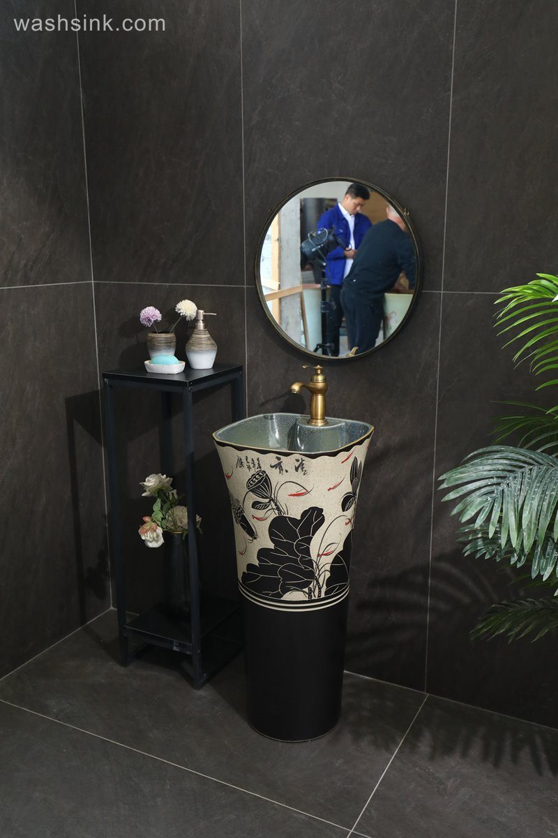 LJ24-090-6W5A2136-1 LJ24-0090  Vertical bathroom Ceramic pond flower fish shape ceramic wash basin - shengjiang  ceramic  factory   porcelain art hand basin wash sink