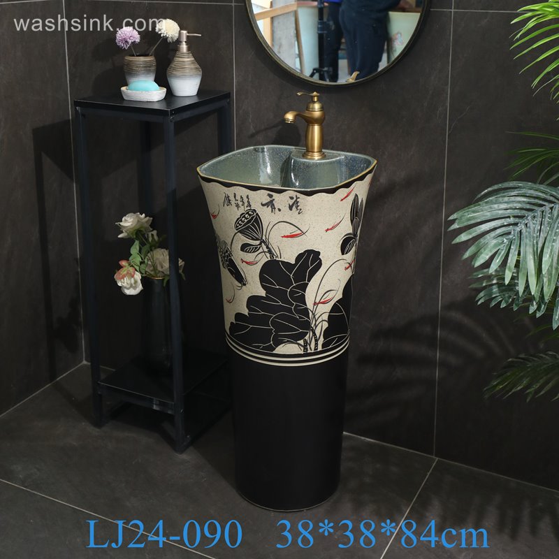LJ24-090-6W5A2136 LJ24-0090  Vertical bathroom Ceramic pond flower fish shape ceramic wash basin - shengjiang  ceramic  factory   porcelain art hand basin wash sink