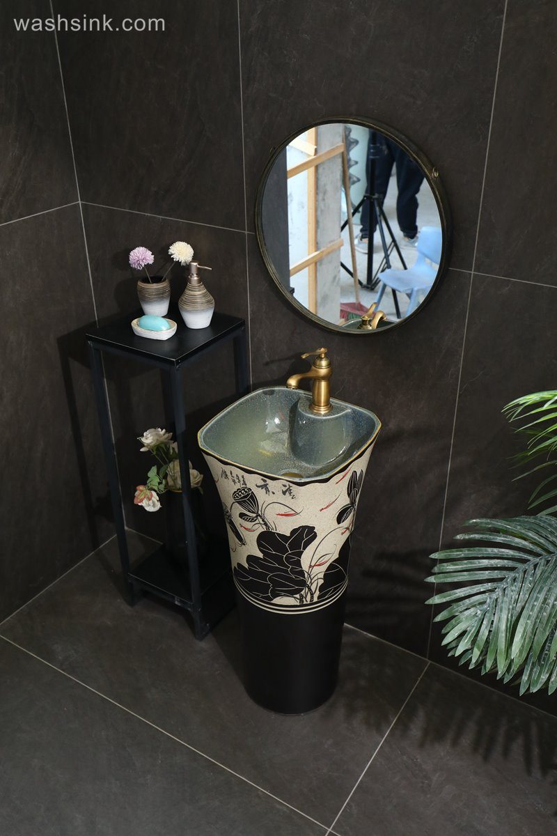 LJ24-090-6W5A2137 LJ24-0090  Vertical bathroom Ceramic pond flower fish shape ceramic wash basin - shengjiang  ceramic  factory   porcelain art hand basin wash sink