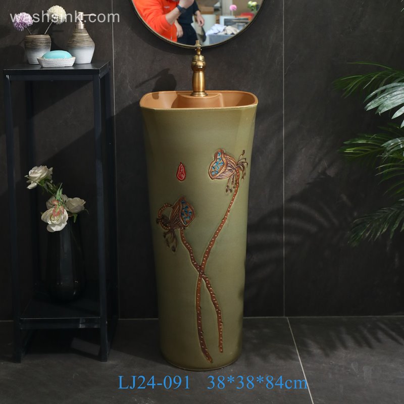 LJ24-091-6W5A2146 LJ24-0091  Square Freestanding Sink Pedestal Lavatory Sink Standalone Art Ceramic wash Basin - shengjiang  ceramic  factory   porcelain art hand basin wash sink