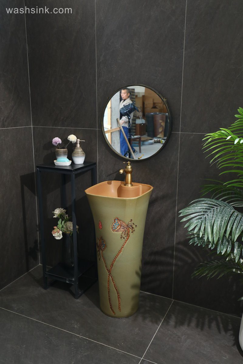 LJ24-091-6W5A2147 LJ24-0091  Square Freestanding Sink Pedestal Lavatory Sink Standalone Art Ceramic wash Basin - shengjiang  ceramic  factory   porcelain art hand basin wash sink