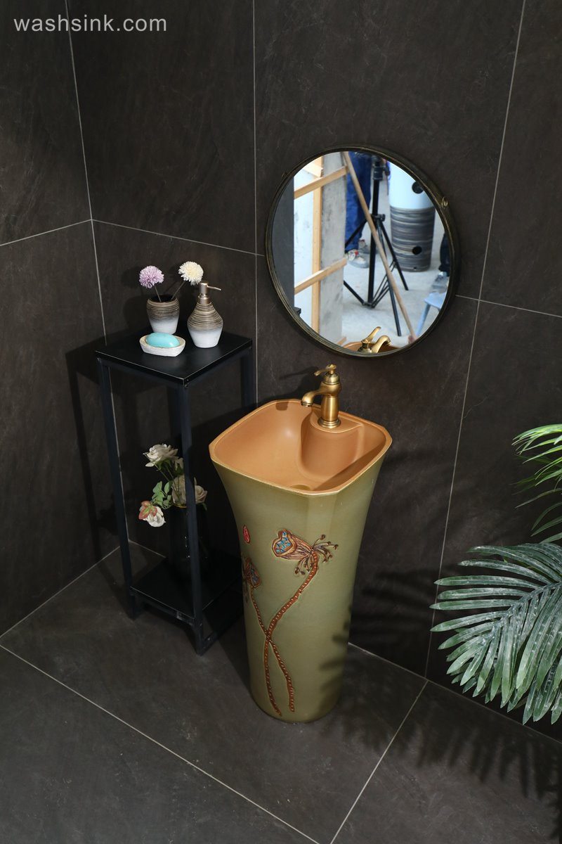 LJ24-091-6W5A2148 LJ24-0091  Square Freestanding Sink Pedestal Lavatory Sink Standalone Art Ceramic wash Basin - shengjiang  ceramic  factory   porcelain art hand basin wash sink