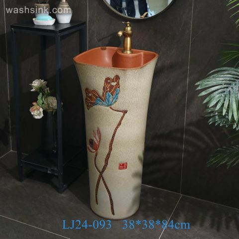 LJ24-0093 Shengjiang Separate vertical design ceramic wash basin has elegent shape