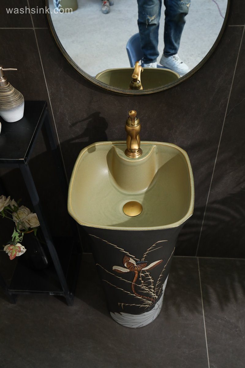 LJ24-094-6W5A2173 LJ24-0094  High-end home decoration lotus lotus leaf creative design black background ceramic washbasin - shengjiang  ceramic  factory   porcelain art hand basin wash sink