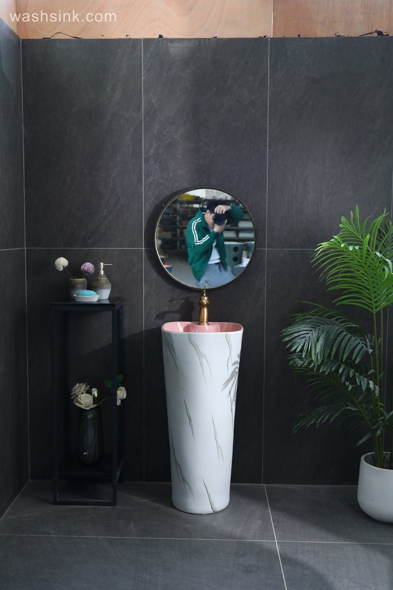 LJ24-095-6W5A3874 LJ24-0095  Independent bathroom vertical sink inside pink simple generous high-grade ceramic sink - shengjiang  ceramic  factory   porcelain art hand basin wash sink