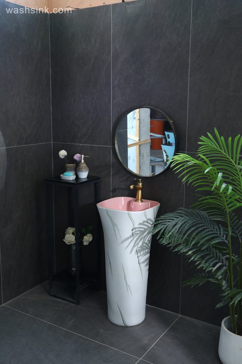 LJ24-095-6W5A3875-1 LJ24-0095  Independent bathroom vertical sink inside pink simple generous high-grade ceramic sink - shengjiang  ceramic  factory   porcelain art hand basin wash sink