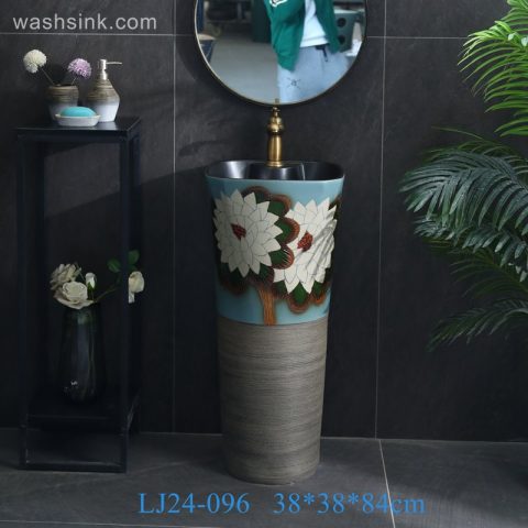 LJ24-0096  The vertical bathroom ceramic flower wash basin is beautiful and generous