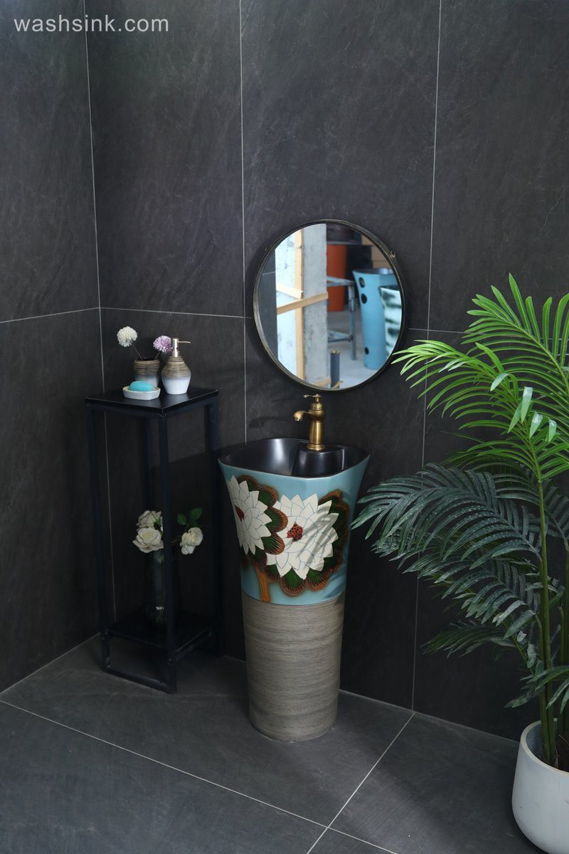 LJ24-096-6W5A3886 LJ24-0096  The vertical bathroom ceramic flower wash basin is beautiful and generous - shengjiang  ceramic  factory   porcelain art hand basin wash sink