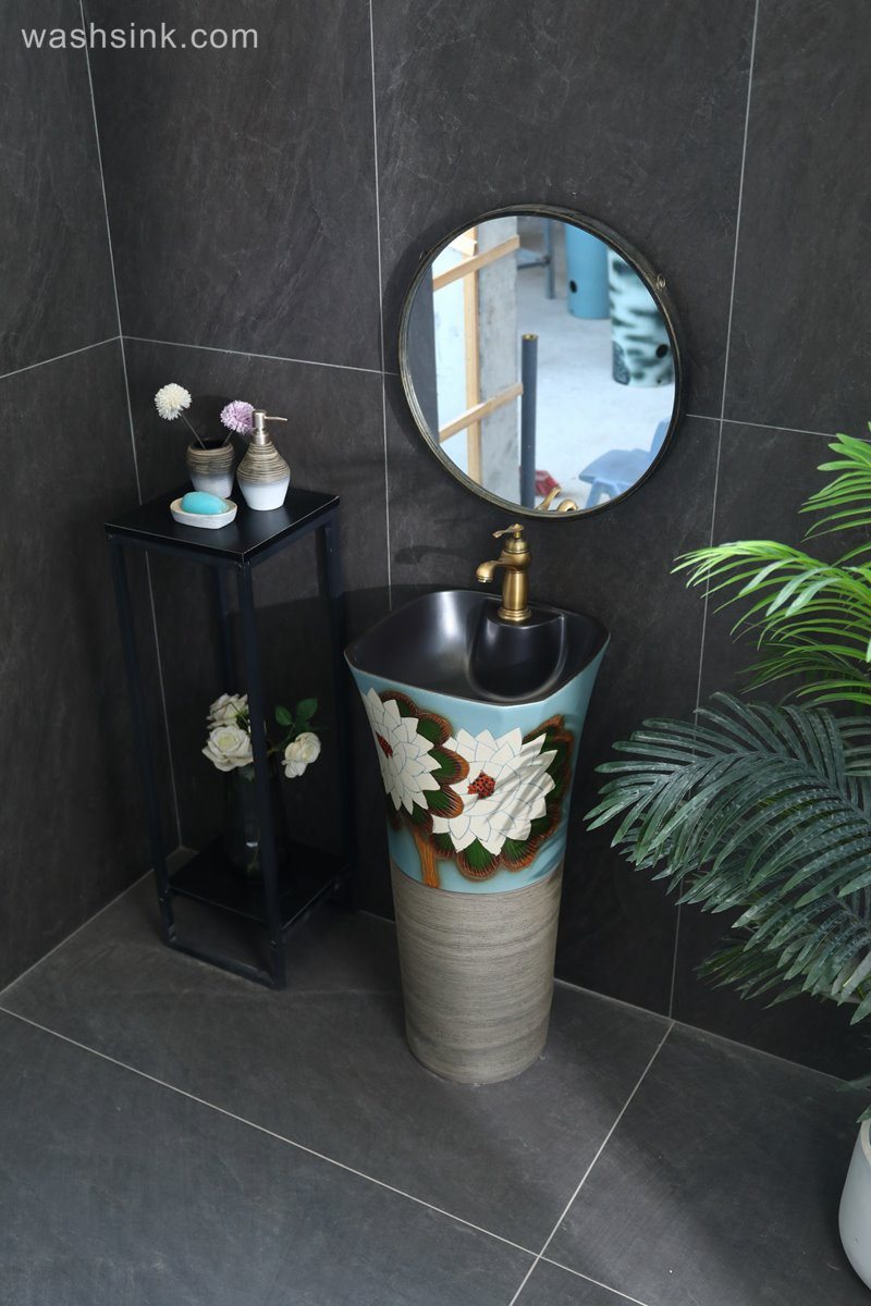 LJ24-096-6W5A3887 LJ24-0096  The vertical bathroom ceramic flower wash basin is beautiful and generous - shengjiang  ceramic  factory   porcelain art hand basin wash sink