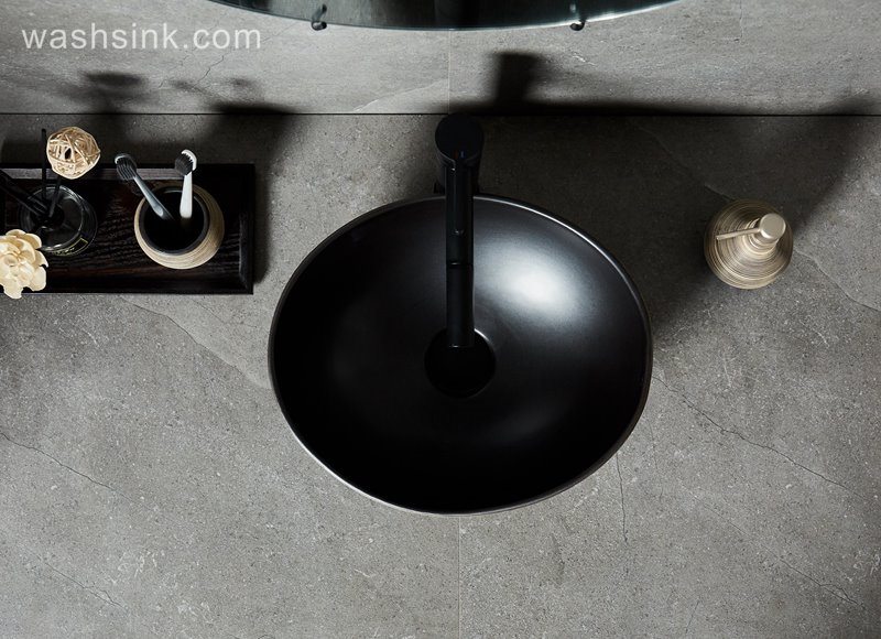 LJ24-105-BQ0A8680 LJ24-00105 Oval Black Ceramic Vessel Sink - Modern Egg Shape Above Counter Bathroom Vanity Bowl - shengjiang  ceramic  factory   porcelain art hand basin wash sink
