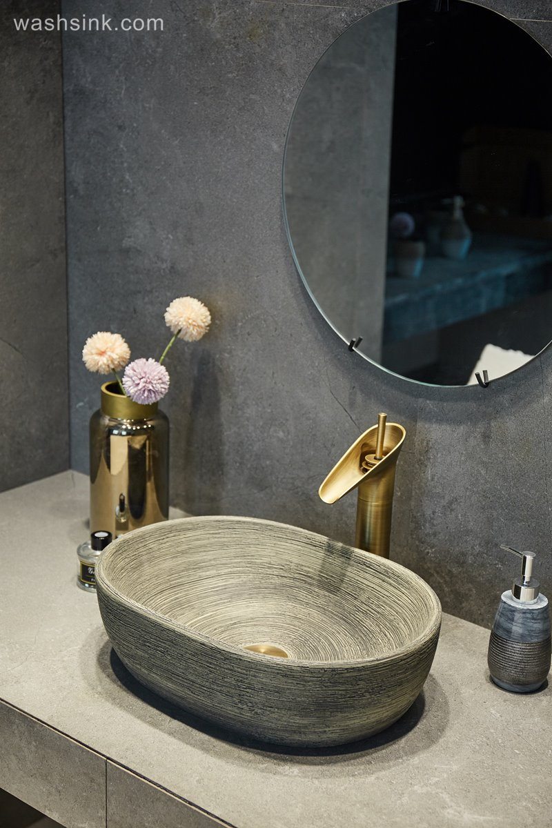 LJ24-106-BQ0A2829-1 LJ24-00106 Small winter melon shape simple matte elegent shape ceramic bathroom basin - shengjiang  ceramic  factory   porcelain art hand basin wash sink