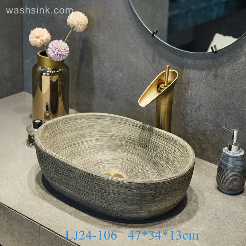 LJ24-106-BQ0A2829 LJ24-00106 Small winter melon shape simple matte elegent shape ceramic bathroom basin - shengjiang  ceramic  factory   porcelain art hand basin wash sink