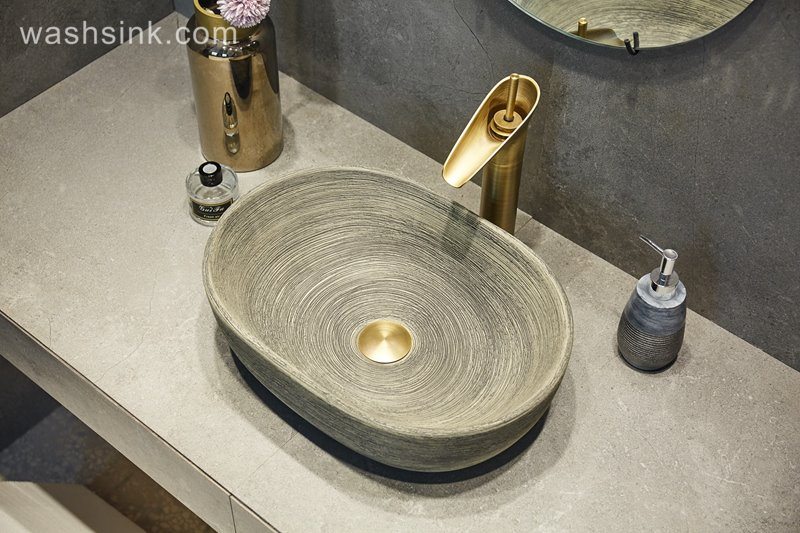 LJ24-106-BQ0A2831 LJ24-00106 Small winter melon shape simple matte elegent shape ceramic bathroom basin - shengjiang  ceramic  factory   porcelain art hand basin wash sink